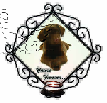 Chocolate Labrador Dog Love Wrought Iron Wall Art Candle Holder