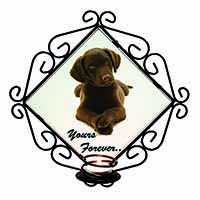 Chocolate Labrador Dog Love Wrought Iron Wall Art Candle Holder