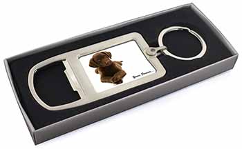 Chocolate Labrador Dog Love Chrome Metal Bottle Opener Keyring in Box