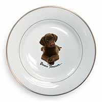 Chocolate Labrador Dog Love Gold Rim Plate Printed Full Colour in Gift Box