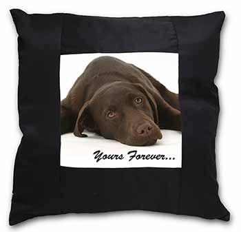 Chocolate Labrador Dog Love Black Satin Feel Scatter Cushion