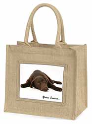 Chocolate Labrador Dog Love Natural/Beige Jute Large Shopping Bag