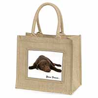 Chocolate Labrador Dog Love Natural/Beige Jute Large Shopping Bag