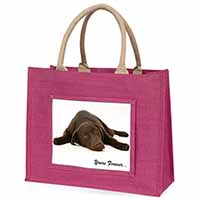 Chocolate Labrador Dog Love Large Pink Jute Shopping Bag