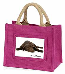 Chocolate Labrador Dog Love Little Girls Small Pink Jute Shopping Bag