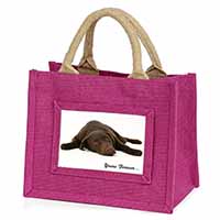 Chocolate Labrador Dog Love Little Girls Small Pink Jute Shopping Bag