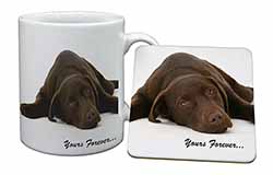 Chocolate Labrador Dog Love Mug and Coaster Set