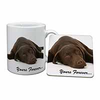 Chocolate Labrador Dog Love Mug and Coaster Set