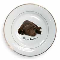 Chocolate Labrador Dog Love Gold Rim Plate Printed Full Colour in Gift Box