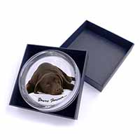 Chocolate Labrador Dog Love Glass Paperweight in Gift Box