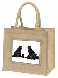 Black Labradors Natural/Beige Jute Large Shopping Bag