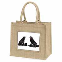 Black Labradors Natural/Beige Jute Large Shopping Bag