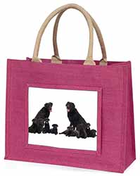 Black Labradors Large Pink Jute Shopping Bag