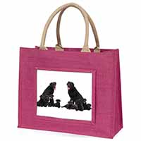 Black Labradors Large Pink Jute Shopping Bag