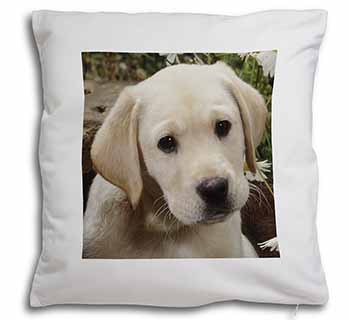 Yellow Labrador Puppy Soft White Velvet Feel Scatter Cushion