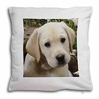 Yellow Labrador Puppy Soft White Velvet Feel Scatter Cushion