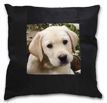 Yellow Labrador Puppy Black Satin Feel Scatter Cushion