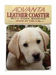 Yellow Labrador Puppy Single Leather Photo Coaster