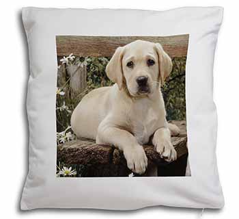 Yellow Labrador Puppy Soft White Velvet Feel Scatter Cushion