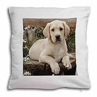 Yellow Labrador Puppy Soft White Velvet Feel Scatter Cushion