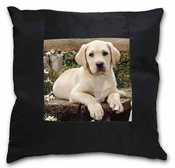 Yellow Labrador Puppy Black Satin Feel Scatter Cushion