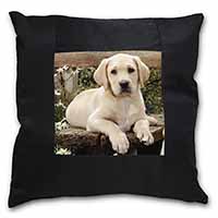 Yellow Labrador Puppy Black Satin Feel Scatter Cushion