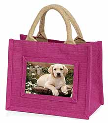 Yellow Labrador Puppy Little Girls Small Pink Jute Shopping Bag