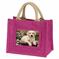 Yellow Labrador Puppy Little Girls Small Pink Jute Shopping Bag