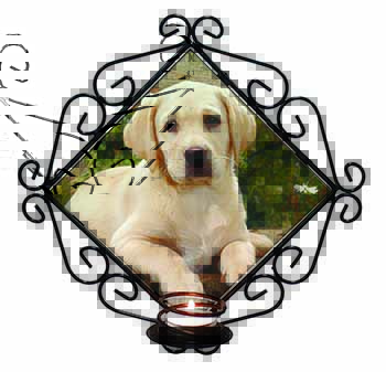 Yellow Labrador Puppy Wrought Iron Wall Art Candle Holder