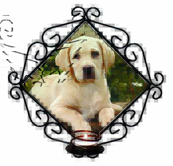 Yellow Labrador Puppy Wrought Iron Wall Art Candle Holder