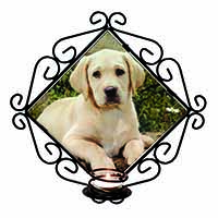 Yellow Labrador Puppy Wrought Iron Wall Art Candle Holder