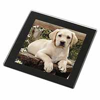 Yellow Labrador Puppy Black Rim High Quality Glass Coaster