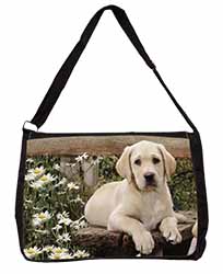 Yellow Labrador Puppy Large Black Laptop Shoulder Bag School/College