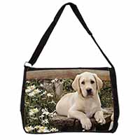 Yellow Labrador Puppy Large Black Laptop Shoulder Bag School/College