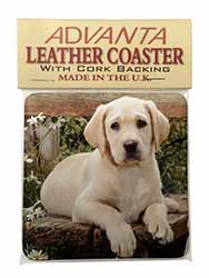 Yellow Labrador Puppy Single Leather Photo Coaster