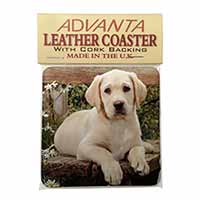 Yellow Labrador Puppy Single Leather Photo Coaster