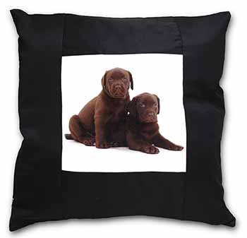 Chocolate Labrador Puppy Dogs Black Satin Feel Scatter Cushion