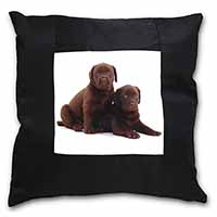 Chocolate Labrador Puppy Dogs Black Satin Feel Scatter Cushion