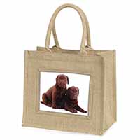 Chocolate Labrador Puppy Dogs Natural/Beige Jute Large Shopping Bag