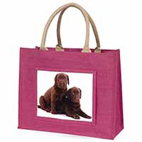 Chocolate Labrador Puppy Dogs Large Pink Jute Shopping Bag