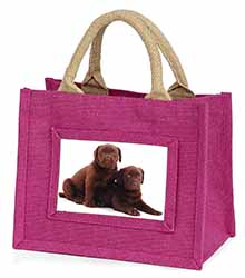 Chocolate Labrador Puppy Dogs Little Girls Small Pink Jute Shopping Bag