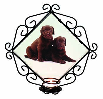 Chocolate Labrador Puppy Dogs Wrought Iron Wall Art Candle Holder