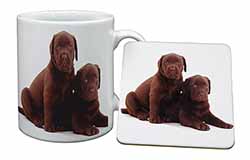 Chocolate Labrador Puppy Dogs Mug and Coaster Set