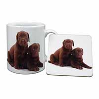 Chocolate Labrador Puppy Dogs Mug and Coaster Set