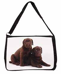 Chocolate Labrador Puppy Dogs Large Black Laptop Shoulder Bag School/College