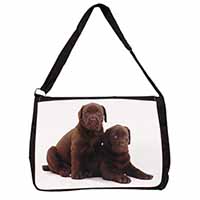 Chocolate Labrador Puppy Dogs Large Black Laptop Shoulder Bag School/College