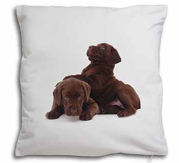 Chocolate Labrador Puppies Soft White Velvet Feel Scatter Cushion