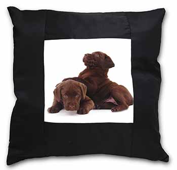 Chocolate Labrador Puppies Black Satin Feel Scatter Cushion