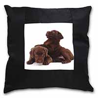 Chocolate Labrador Puppies Black Satin Feel Scatter Cushion