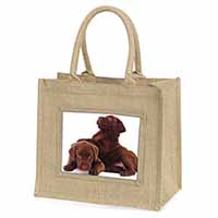 Chocolate Labrador Puppies Natural/Beige Jute Large Shopping Bag